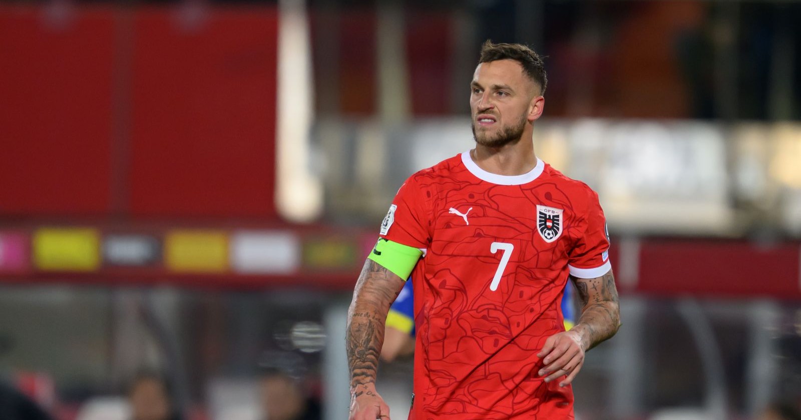 Marko Arnautovic im ÖFB-Trikot während eines Spiels – klare Absage an Forsthaus Rampensau