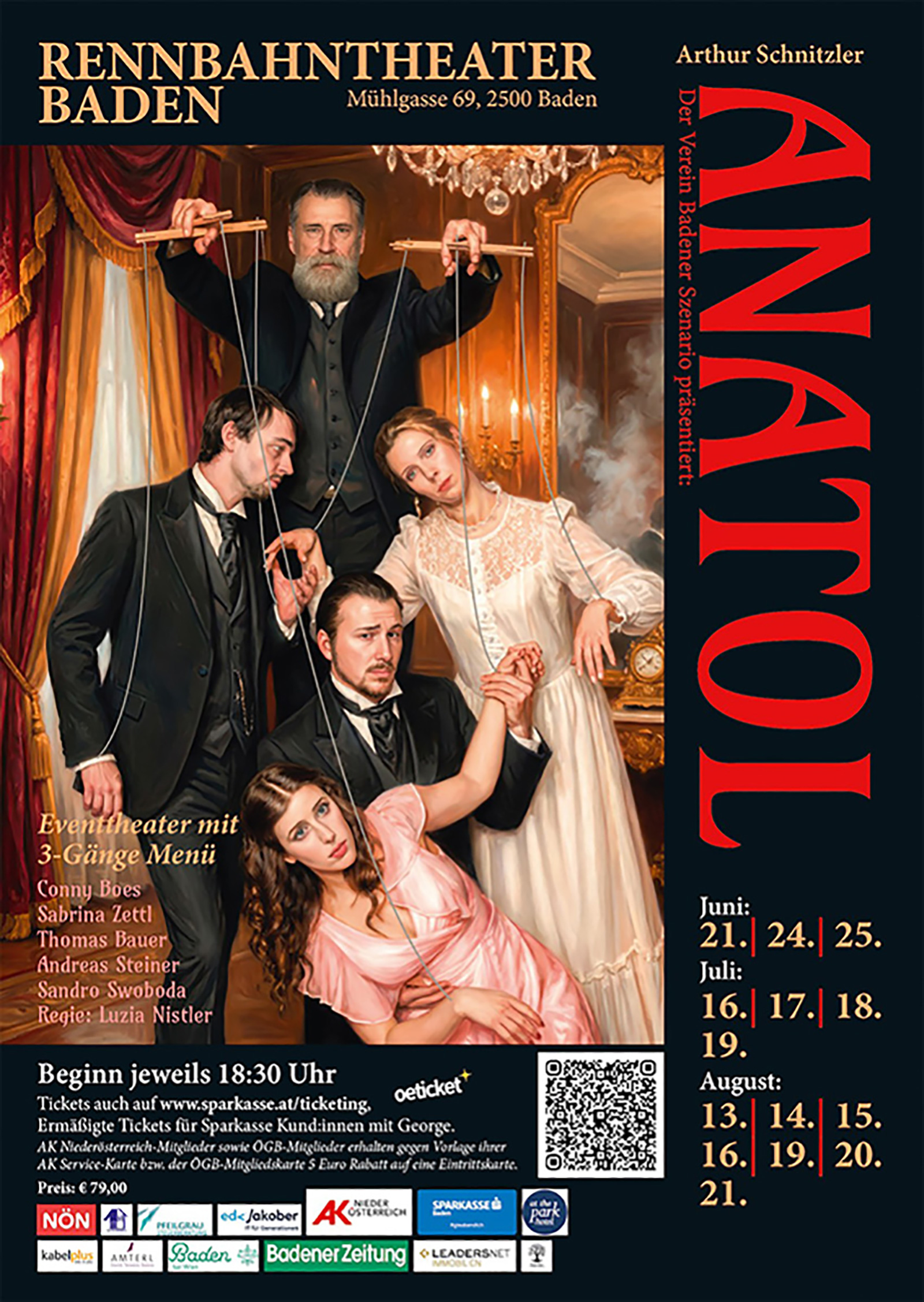 Ankünder zur Aufführung von "Anatol" | Credit: Rennbahntheater Baden