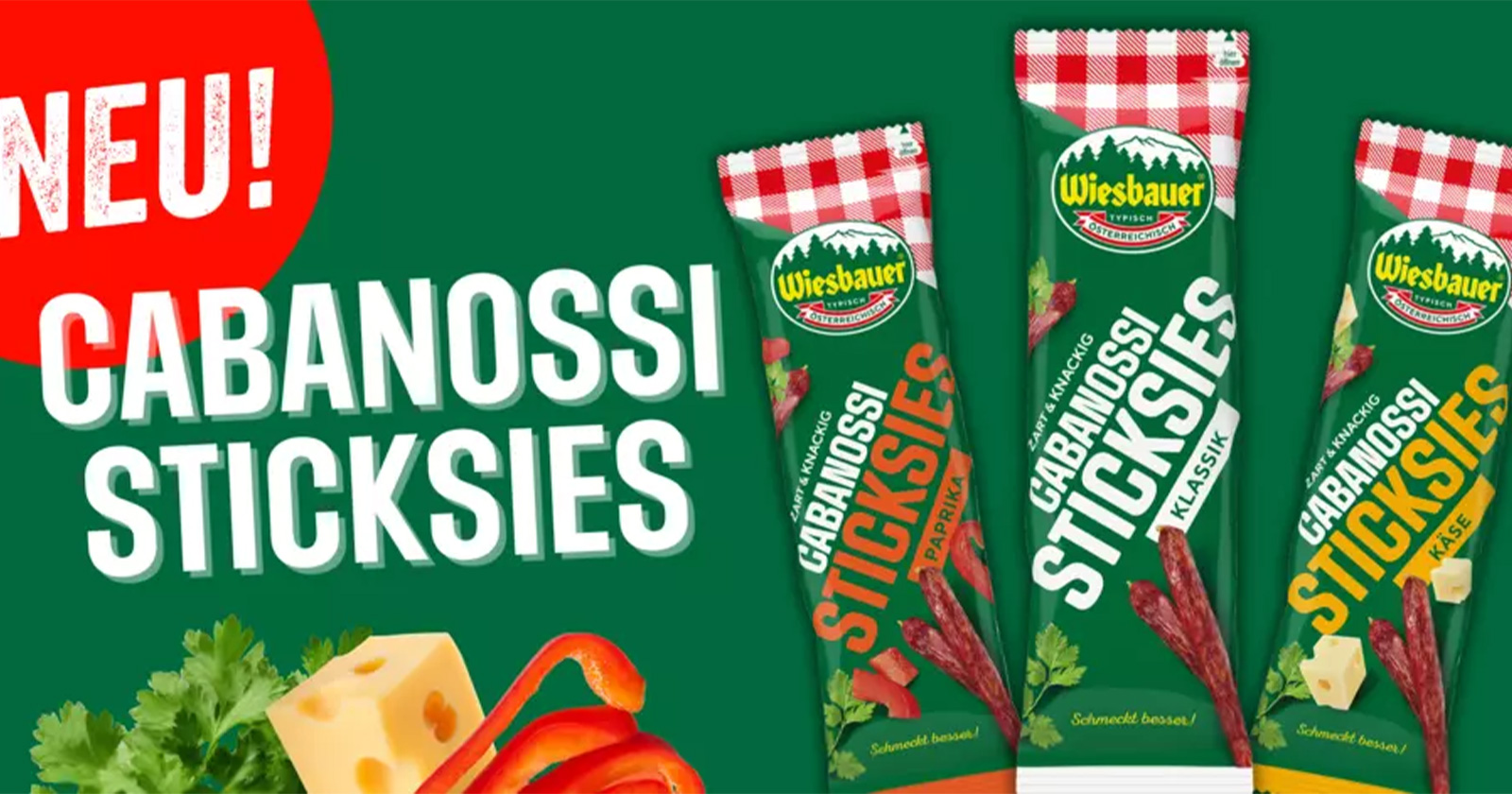 Cabanossi Sticksies in den Sorten Paprika, Klassik und Käse | Credit: Wiesbauer