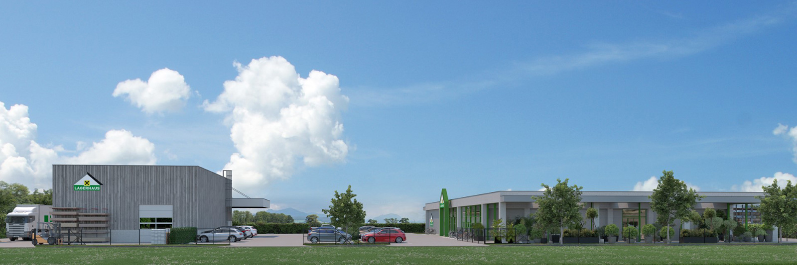 Entwurf zum Neubau des Lagerhaus in Grödig | Credit: RLS