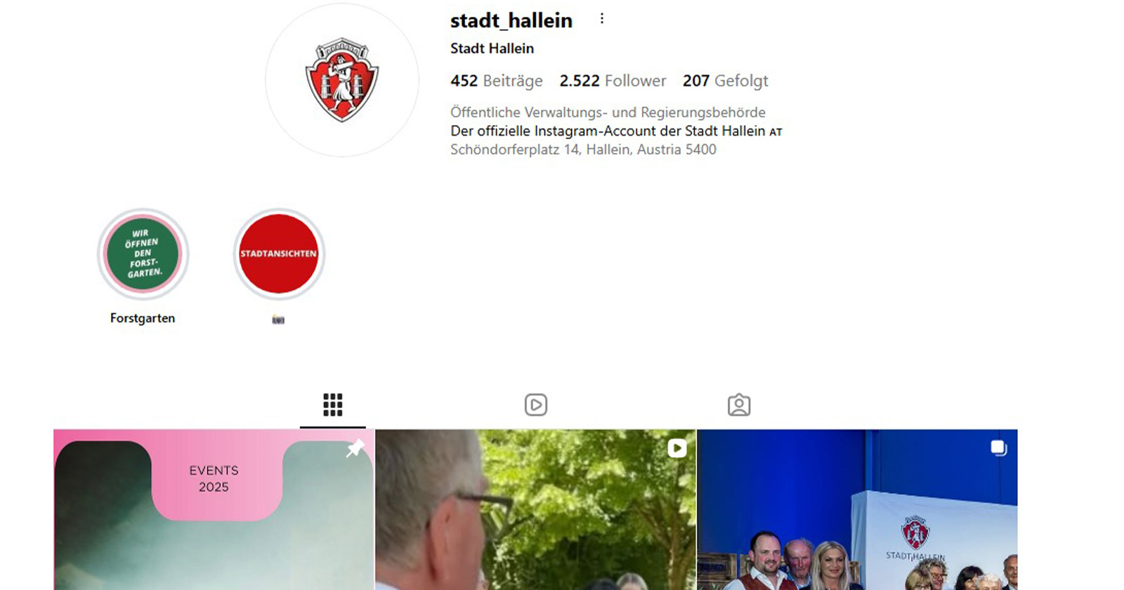 Insta-Auftritt der Stadtgemeinde Hallein | Credit: Stadt Hallein