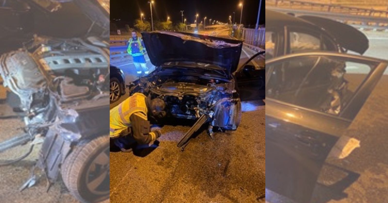 Schwer beschädigtes Fahrzeug nach einem Raser-Unfall auf der A22 am Montag
