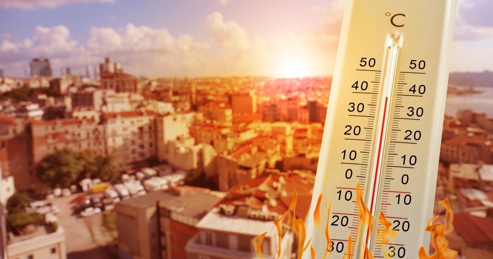 Hitzewelle Spanien Stadt Thermometer 40 Grad Hitze Europa Pfingsten Temperaturen Afrika Hitzeglocke