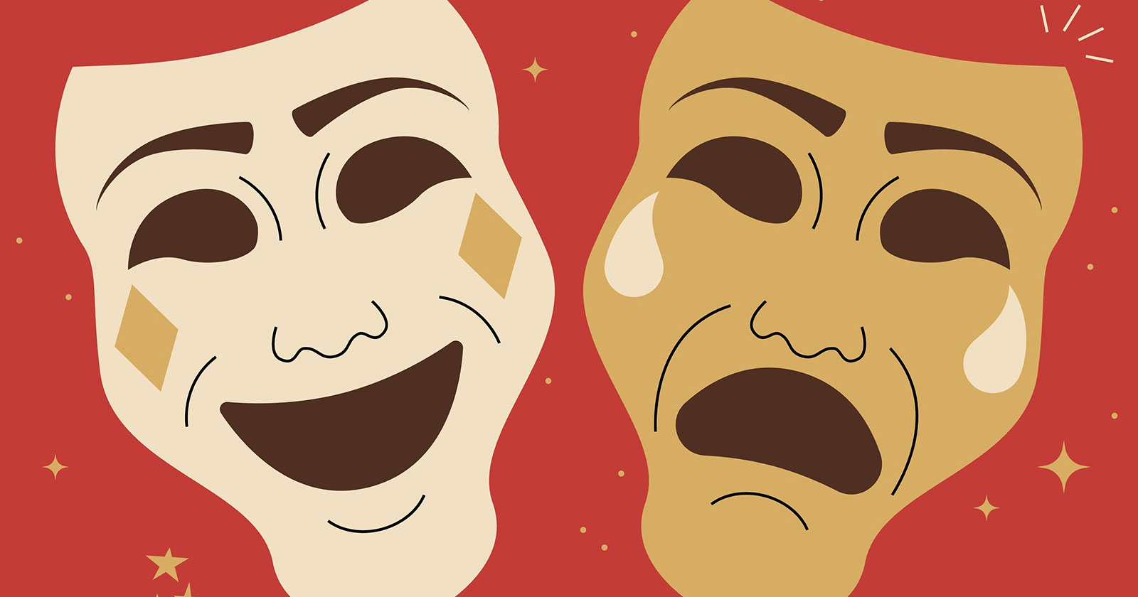 Comic von einer lachenden und einer weinenden Maske | Credit: hatsak/Shutterstock