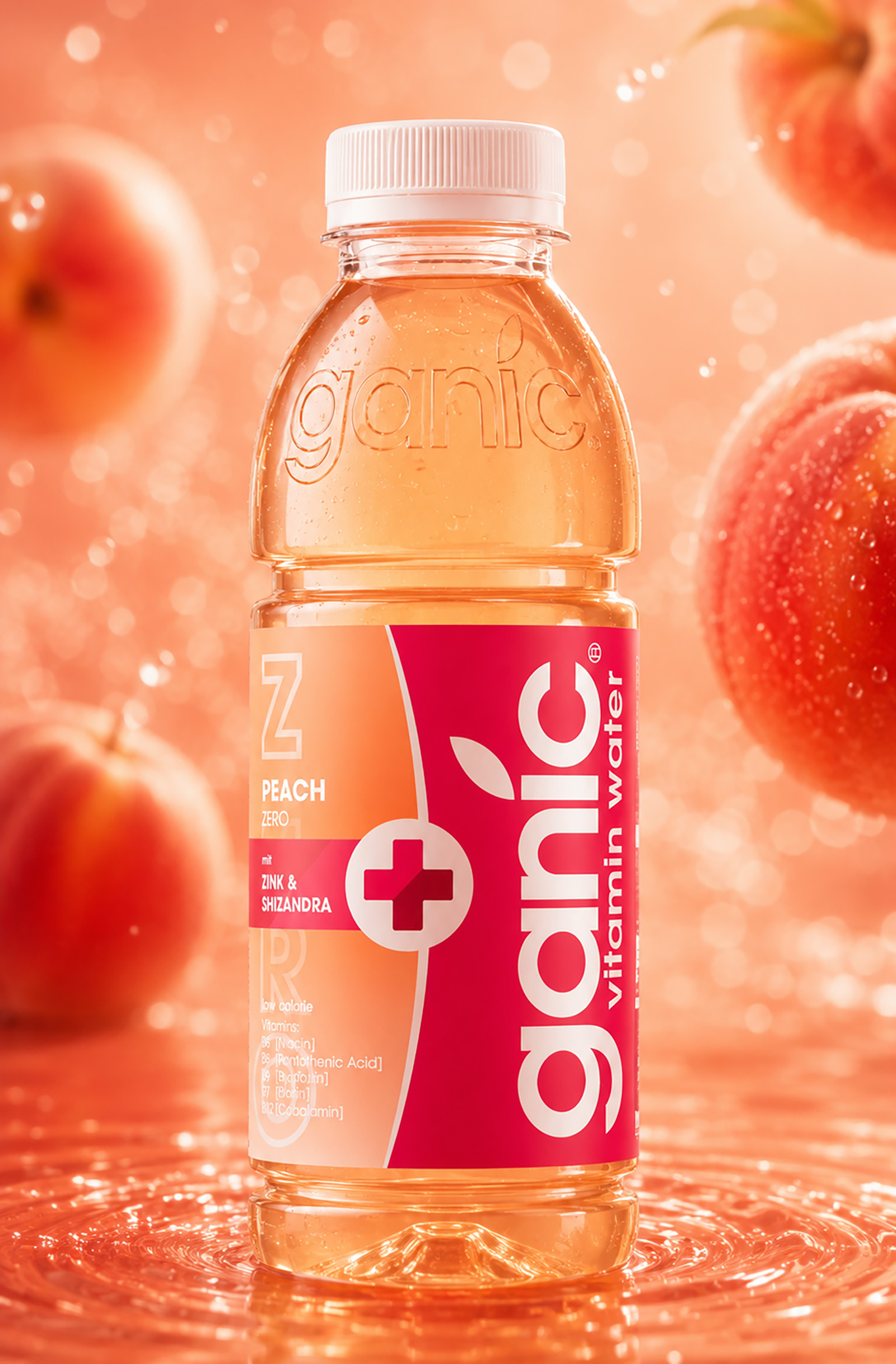 Eine Flasche Ganic Peach Zero | Credit: premium-drinks &amp; more