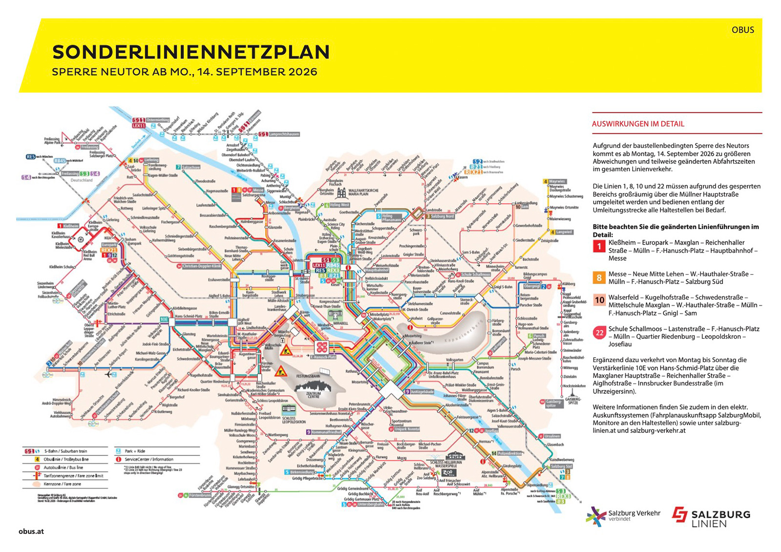 Sondernetzplan der Stadt Salzburg für Sommer 2026 | Credit: Stadt Salzburg