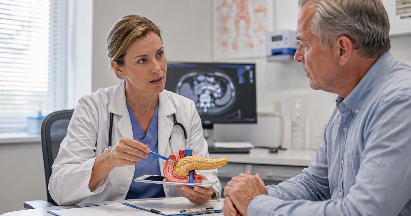Arzt erklärt Bauchspeicheldrüsenkrebs Patient Zusammenhang Diabetes Frühzeichen oft übersehen