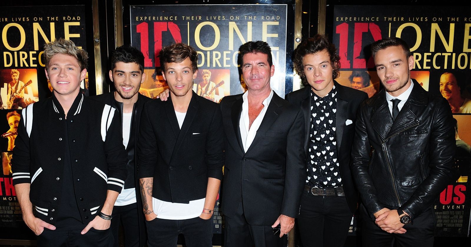 One Direction mit Simon Cowell: Niall Horan, Zayn Malik, Louis Tomlinson, Harry Styles und Liam Payne bei einer Filmpremiere. Nach Liam Paynes Tod steht nun sein Sohn Bear als Erbe des Millionenvermögens fest.