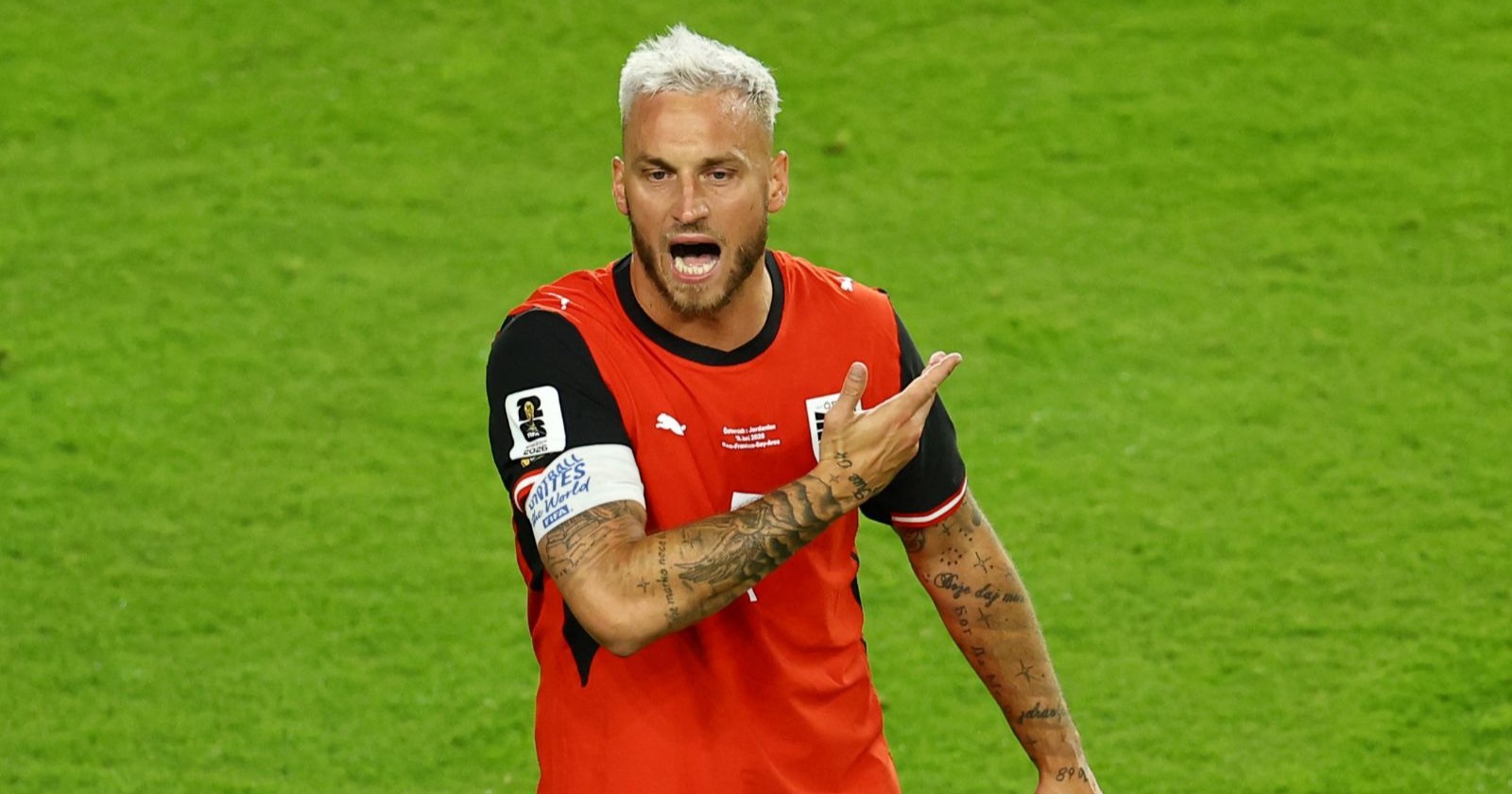 Marko Arnautovic im Österreich-Trikot bei der FIFA WM 2026 gegen Jordanien. Der ÖFB-Star gestikuliert während des 3:1-Sieges und wurde nach seiner Einwechslung zum Matchwinner.