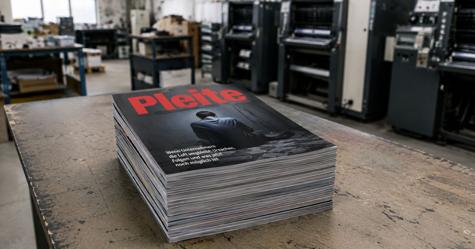 Ein Stapel frisch gedruckter Magazine in einer Werkshalle symbolisiert die Insolvenz der Salzkammergut-Media GmbH