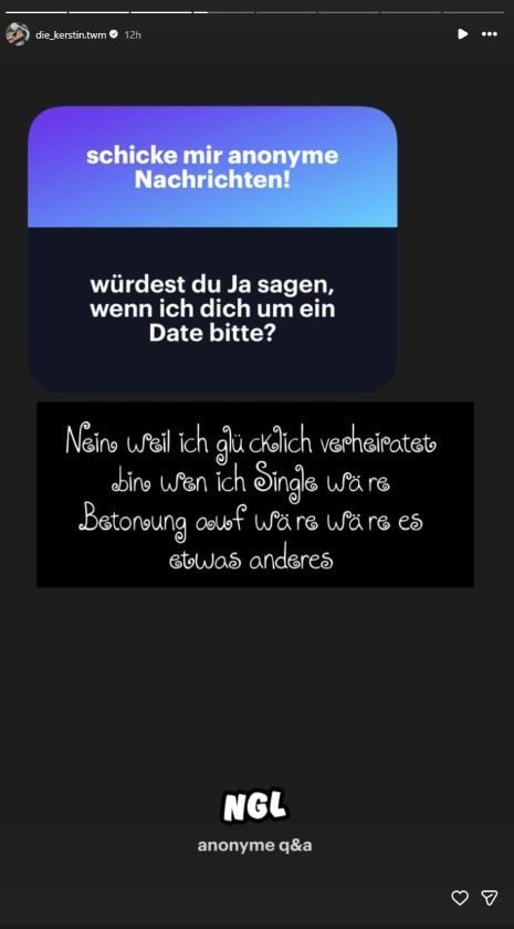 TWM-Kerstin aus „Teenager werden Mütter“ beantwortet auf Instagram eine anonyme Frage zu einem möglichen Date und erklärt, dass sie glücklich verheiratet ist.