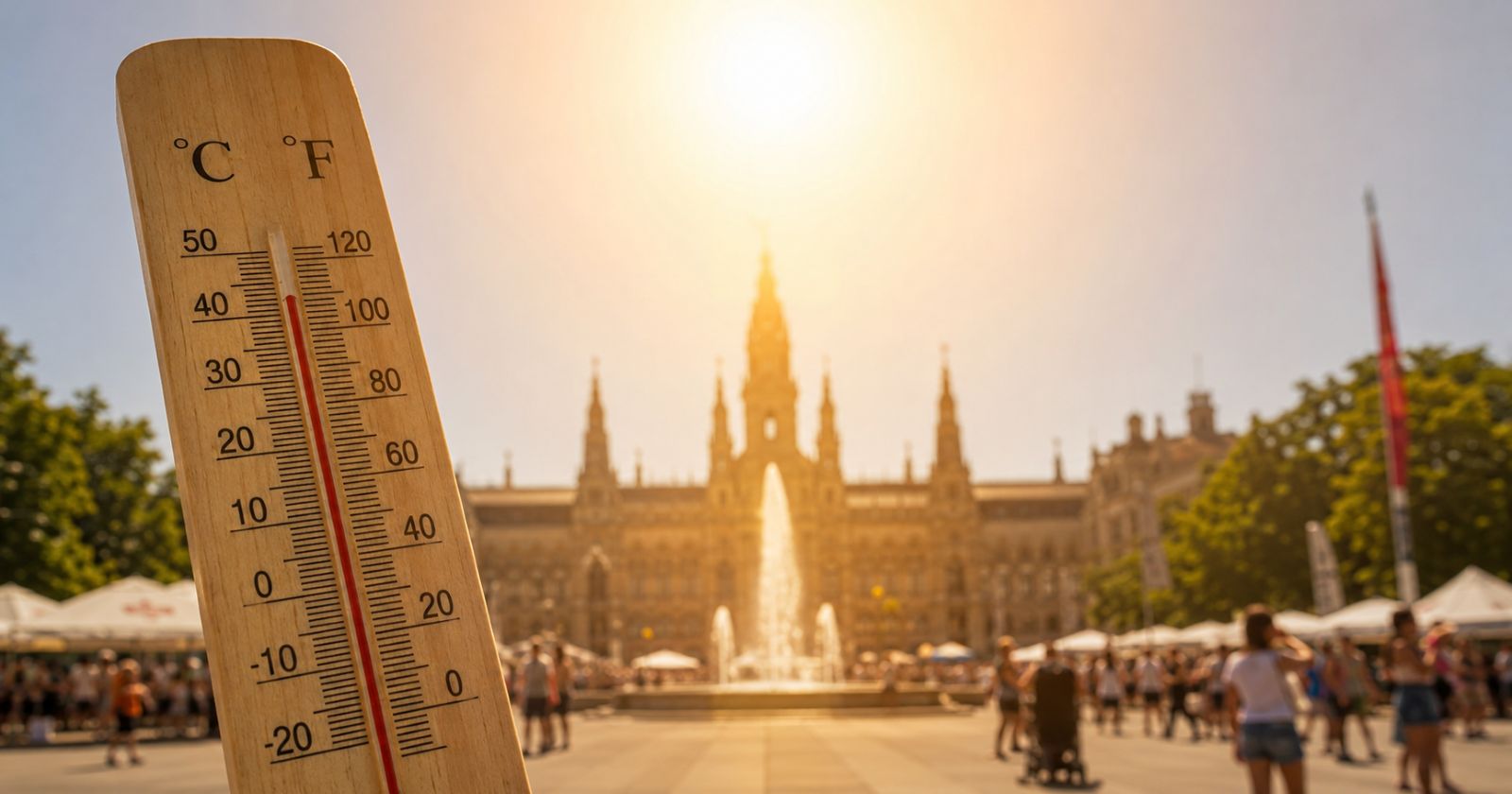 Wetterwarnung Österreich Hitze Thermometer über 35 Grad Wien Innenstadt Sommer Hitzewelle