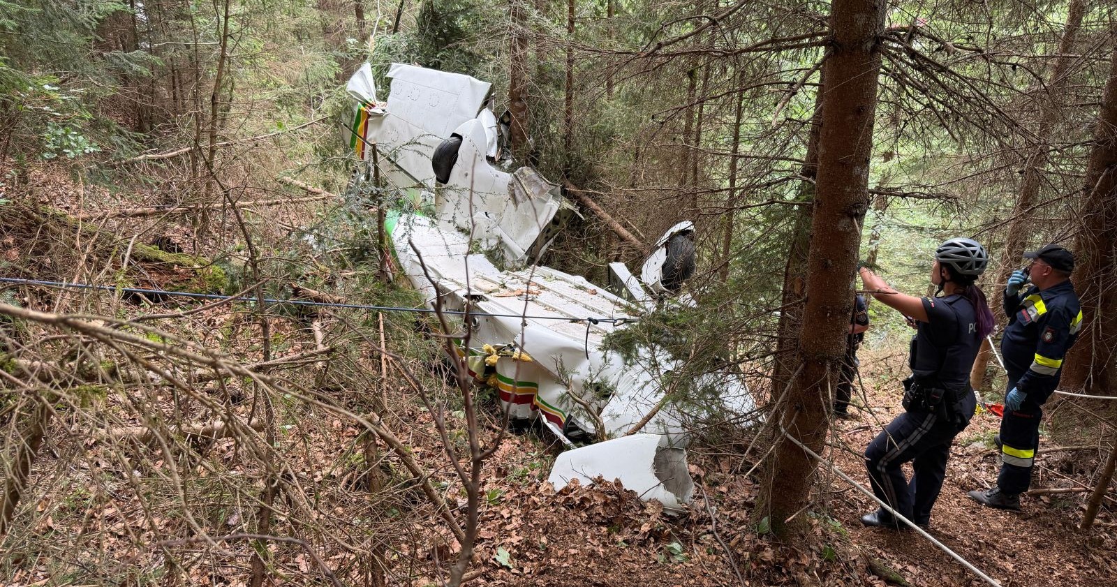 Kleinflugzeug Absturz Gaming Niederösterreich Wrack im Wald Einsatzkräfte Bergung Unfallstelle