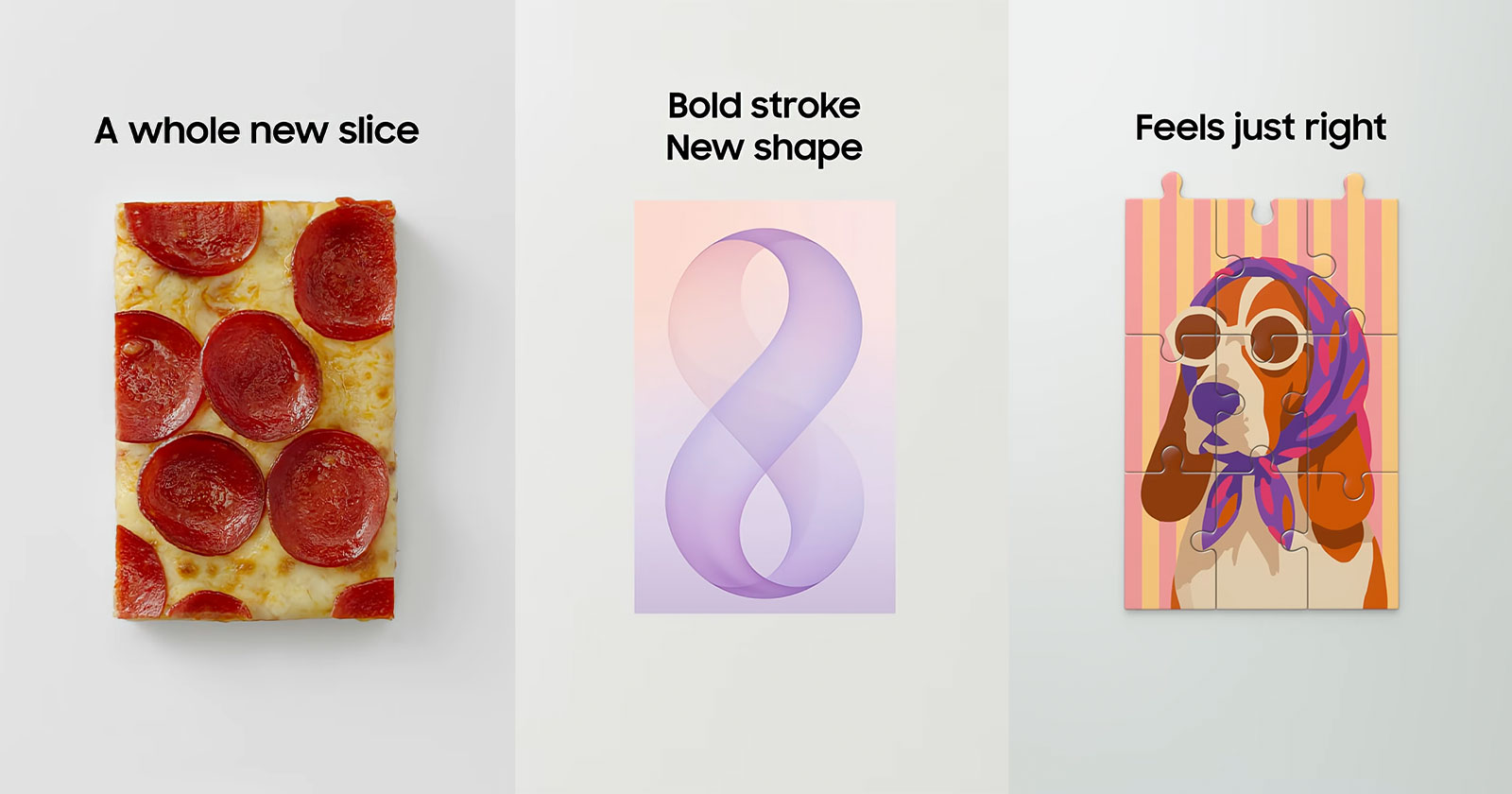 Bild mit Pizza-Stück, Hund und Design | Credit: Samsung