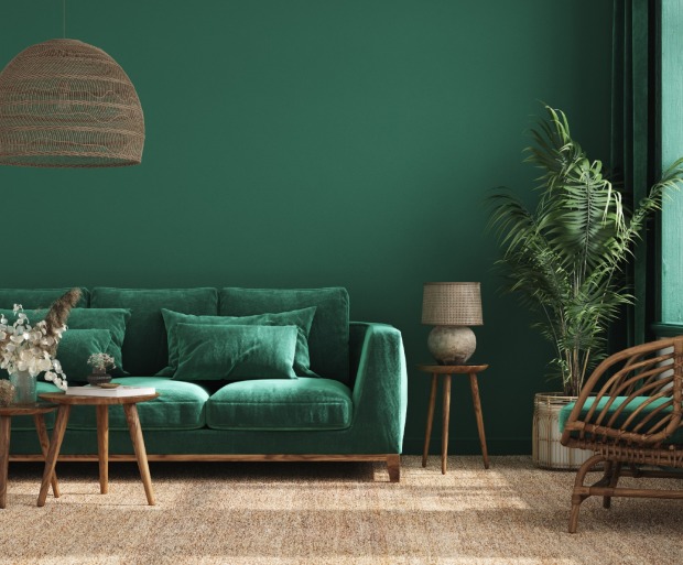 Grüne Wandfarbe im Wohnzimmer | Credit: iStock.com/Artjafara