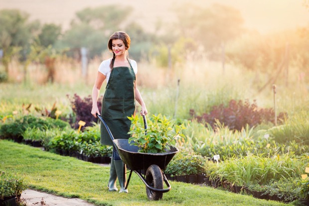 Junge Frau mit Schubkarren im Garten | Credit: iStock.com/Halfpoint