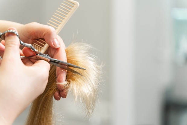 Friseurin beim Spitzenschneiden | Credit: iStock.com/yacobchuk