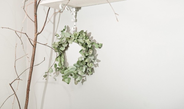 Eukalyptus-Kranz hängt an der Wand | Credit: iStock.com/Yulia Panova