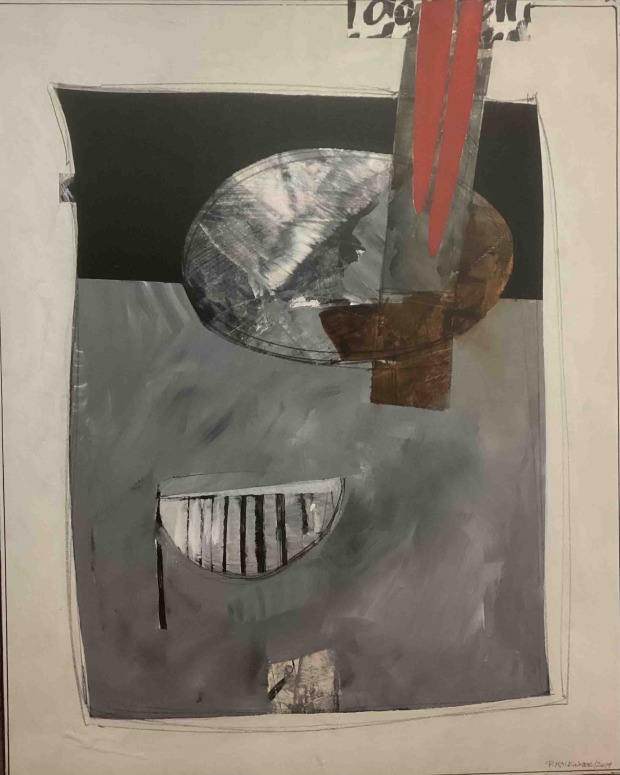 Peter Mairinger, "Mesopotamien warum?", 2014, 100x80, Acryl, Farbstift auf BW-Leinen