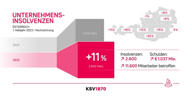 Infografik über die Unternehmensinsolvenzen in Österreich im ersten Halbjahr 2023