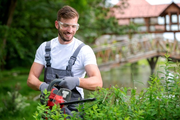 Mann trimmt eine Hecke | Credit: iStock.com/didesign021
