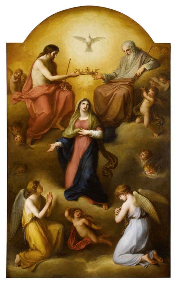 Die Krönung Mariens durch die Heiligste Dreifaltigkeit, 1802, Öl auf Leinwand, Hochaltar, Katholische Pfarrkirche Hl. Dreifaltigkeit, Schwarzenberg