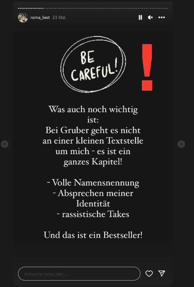 Ein Screenshot aus Roma Maria Mukherjees Insta-Story.
