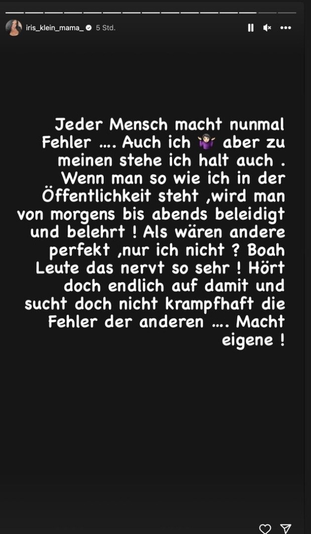 Ein Instagram Screenshot von Iris Klein.