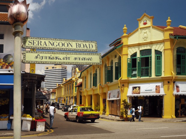 Bunte Häuser im indischen Viertel von Singapur