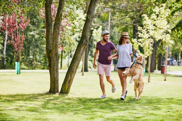 Paar macht Spaziergang mit Hund | Credit: iStock.com/BartekSzewczyk