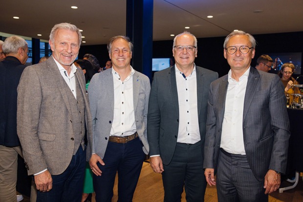 Pius Nachbaur (Landes Dir. ÖWD), Herwig Ganahl (GrECo Regionalleiter), Präsident Elmar Hartman (IV Vorarlberg), VVors. Gerhard Hamel (Volksbank Vorarlberg)