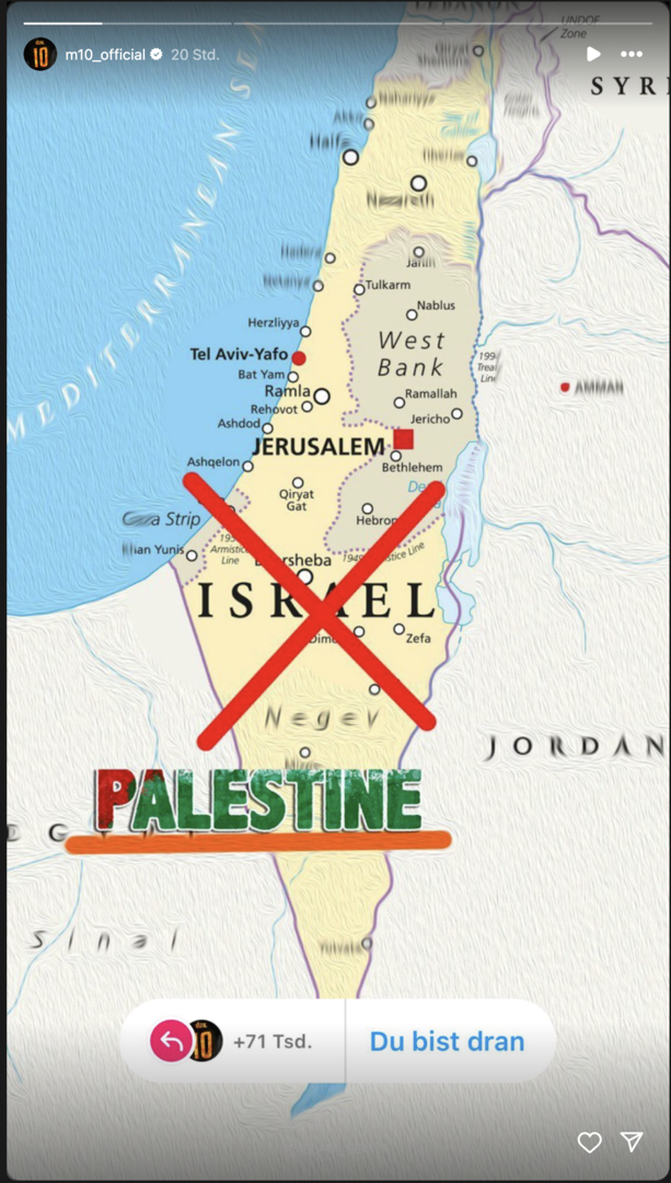 Landkarte, auf der Israel durchgestrichen ist