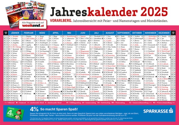 Auch auf dem Stundenplan: Ein praktischer Jahreskalender für 2025 mit den wichtigsten Zusatzinfos für das ganze Jahr.