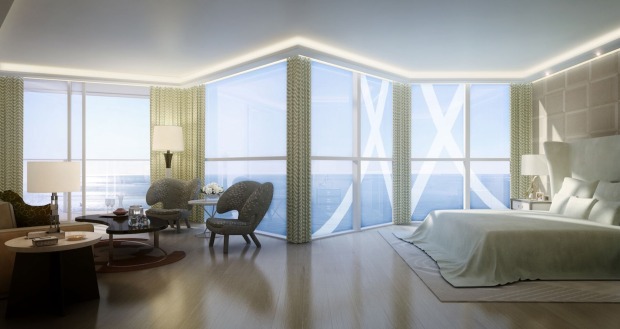 Luxusschlafzimmer mit toller Aussicht auf Meer