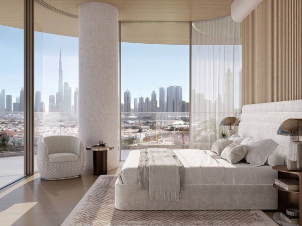 Schlafzimmer mit direktem Blick auf den Burj Khalifa