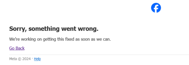 Screenshot der Fehlermeldung: "Sorry, something went wrong"