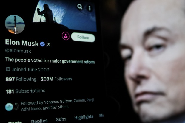 Collage eines Porträts von Elon Musk mit seinem X-Profil