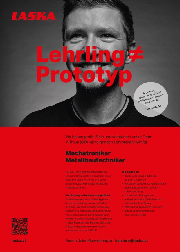 Plakat mit Schwarz-Weiß-Foto eines Mannes auf rotem Hintergrund | Credit: LASKA