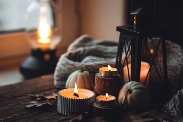 Schwarze Laterne mit Kürbissen | Credit: iStock.com/Artsyslik