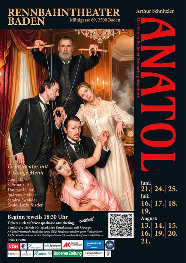 Ankünder zur Aufführung von "Anatol" | Credit: Rennbahntheater Baden