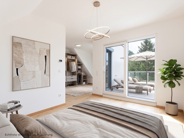 Modernes Schlafzimmer in Naturtönen | Credit: Glorit Bausysteme