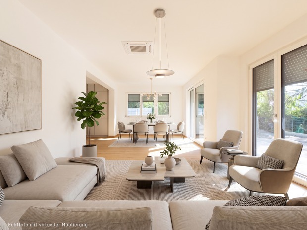 Stilvolles Wohnzimmer in Creme-Farben | Credit: Glorit Bausysteme