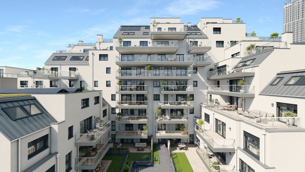 Innenhof eines modernen Wohnhauses | Credit: Glorit Bausysteme