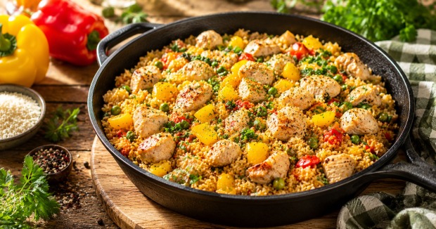 Hähnchen-Reis Pfanne | Credit: AI-generiert/DALL-E/Sara Milenovic