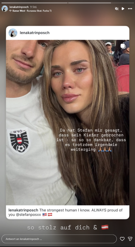 Spanien – Österreich: Lena Katrin Posch zeigt sich nach dem WM-Aus mit geröteten Augen neben Stefan Posch, nachdem der ÖFB-Verteidiger trotz Kieferbruch bei der Weltmeisterschaft weiterspielte.