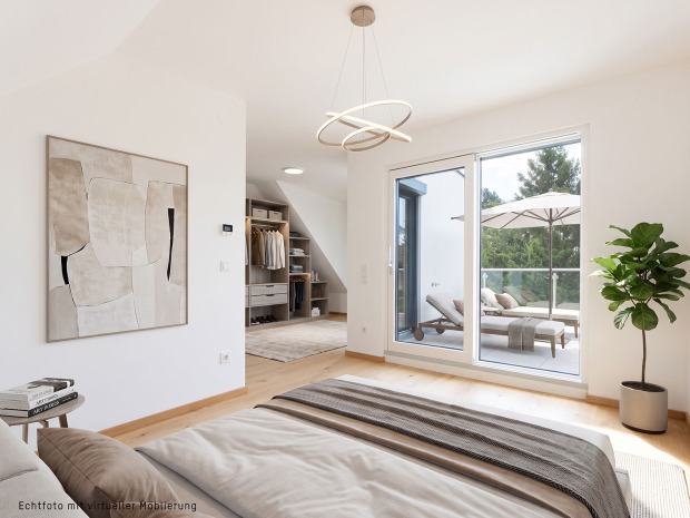 Modernes Schlafzimmer in Naturtönen | Credit: Glorit Bausysteme