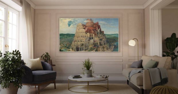 „Der Turm zu Babel“ (1563) von Pieter Bruegel dem Älteren auf dem The Frame Pro | Credit: Samsung Electronics