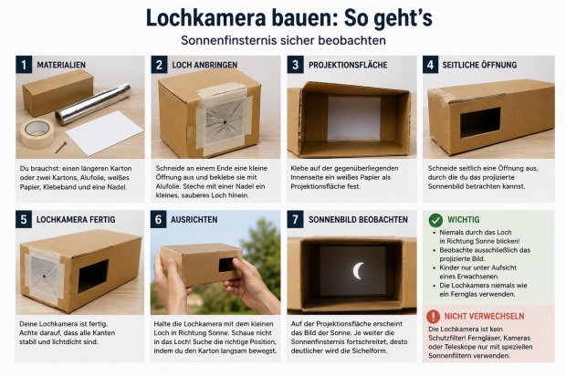 Eine Schritt-für-Schritt-Anleitung zum Herstellen einer Lochkamera als Alternative für eine Sonnenfinsternis Brille