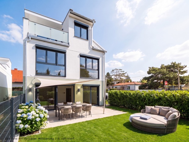 Idyllisch gelegenes Wohnhaus im Grünen | Credit: KI-optimiert/Echtfotos mit virtueller Möblierung/Glorit Bausysteme
