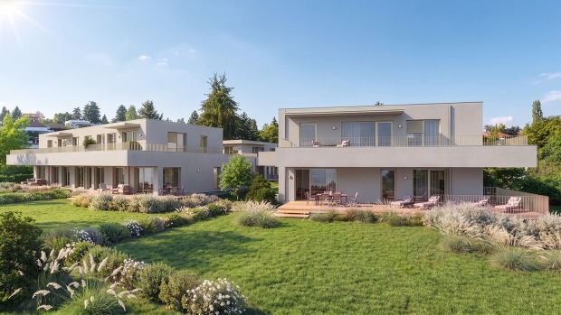 Moderne Wohnhäuser im Grünen | Credit: Freedimensions.at (Visualisierung)